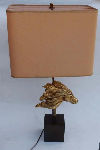 Jacques Duval Brasseur 1970 Gilt Bronze Horse Head Decor Lamp in the Style of Duval Brasseur Unsigned