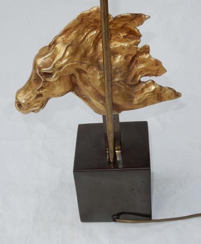 Jacques Duval Brasseur 1970 Gilt Bronze Horse Head Decor Lamp in the Style of Duval Brasseur Unsigned