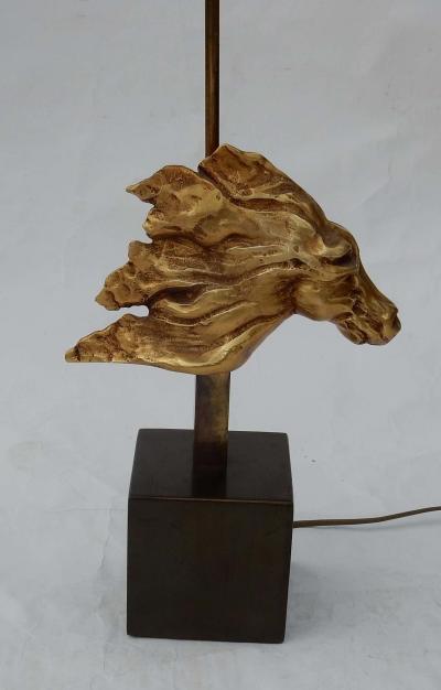 Jacques Duval Brasseur 1970 Gilt Bronze Horse Head Decor Lamp in the Style of Duval Brasseur Unsigned