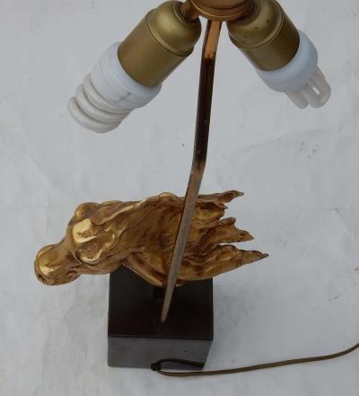 Jacques Duval Brasseur 1970 Gilt Bronze Horse Head Decor Lamp in the Style of Duval Brasseur Unsigned