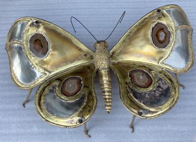 Jacques Duval Brasseur 1970 Illuminating Butterfly Coffee Table Brown Agates Style Duval Brasseur