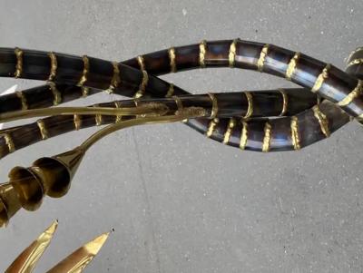 Jacques Duval Brasseur 1970 Yuka Palm Tree Floor Lamp in Brass and Patinated Iron Maison Jansen 3 Head