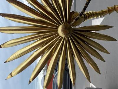 Jacques Duval Brasseur 1970 Yuka Palm Tree Floor Lamp in Brass and Patinated Iron Maison Jansen 3 Head