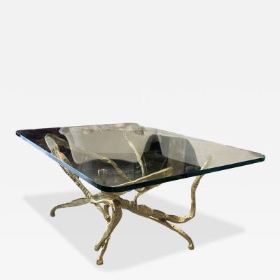 Jacques Duval Brasseur Golden Sculpture and Glass coffe table Jacques Duval Brasseur style