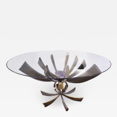 Jacques Duval Brasseur Jacques Duval Brasseur Rare Table In Bronze With Mounted Amethyst 1970s Signed 