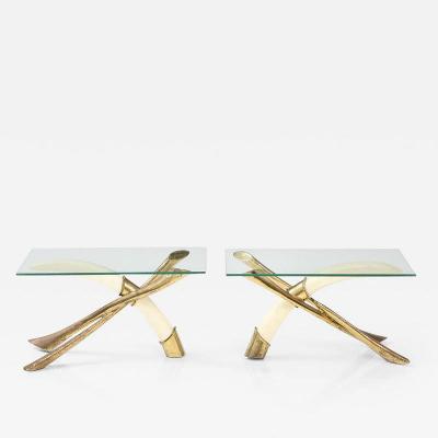 Jacques Duval Brasseur PAIR OF FAUX TUSK AND BRASS SIDE TABLES BY JACQUES DUVAL BRASSEUR