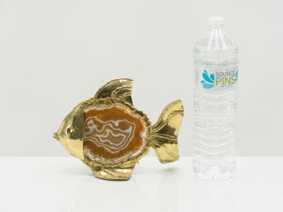 Jacques Duval Brasseur Unique Jacques Duval Brasseur brass agate stone lamp 1970s