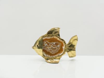 Jacques Duval Brasseur Unique Jacques Duval Brasseur brass agate stone lamp 1970s