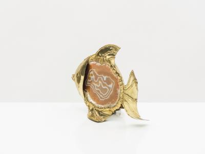 Jacques Duval Brasseur Unique Jacques Duval Brasseur brass agate stone lamp 1970s