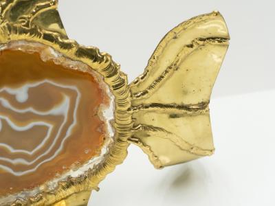 Jacques Duval Brasseur Unique Jacques Duval Brasseur brass agate stone lamp 1970s