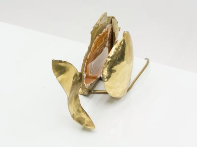 Jacques Duval Brasseur Unique Jacques Duval Brasseur brass agate stone lamp 1970s