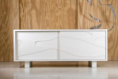 Jacques Jarrige Lacquered Sculpted Cabinet with Sliding Doors by Jacques Jarrige