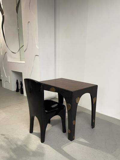 Jacques Jarrige Small Desk or Occasional Table in Bronze and walnut