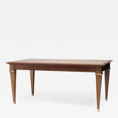 Jacques Lardin French 1940s Mahogany and Brass Trimmed Extension Dining Table