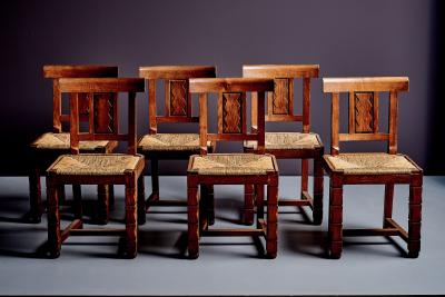 Jacques Mottheau Set of Six Wooden Chairs by Jacques Mottheau