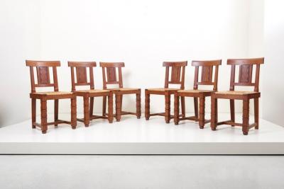 Jacques Mottheau Set of Six Wooden Chairs by Jacques Mottheau France 1930s