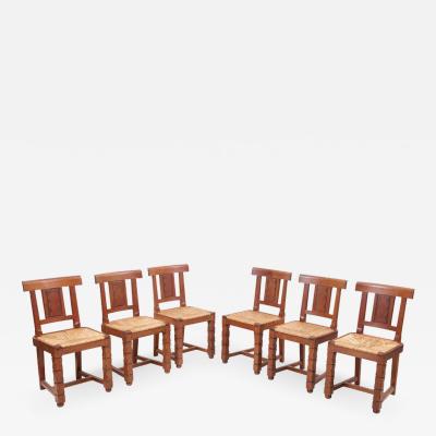 Jacques Mottheau Set of Six Wooden Chairs by Jacques Mottheau France 1930s