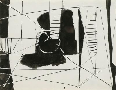Jacques Nestle Abstract Black White Water Color by Jacques Nestle