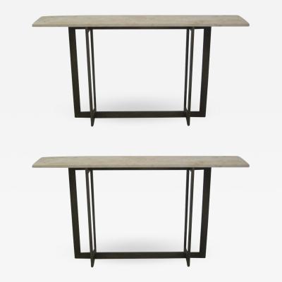 Jacques Quinet 2 French Mid Century Modern Style Wrought Iron Consoles Style of Jacques Quinet