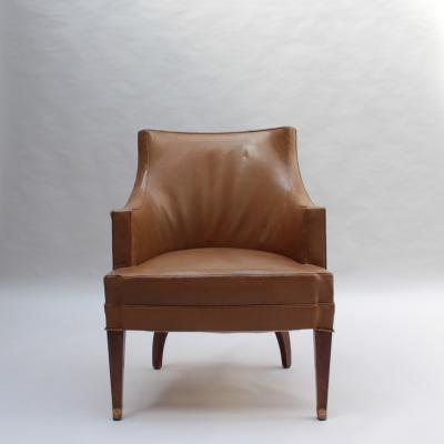 Jacques Quinet Fine French 1950s Mahogany and Leather Armchair by Jacques Quinet
