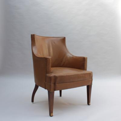 Jacques Quinet Fine French 1950s Mahogany and Leather Armchair by Jacques Quinet