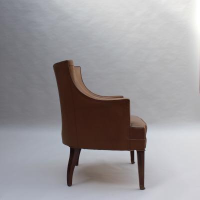 Jacques Quinet Fine French 1950s Mahogany and Leather Armchair by Jacques Quinet