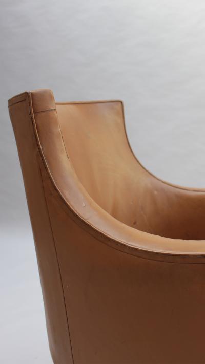 Jacques Quinet Fine French 1950s Mahogany and Leather Armchair by Jacques Quinet