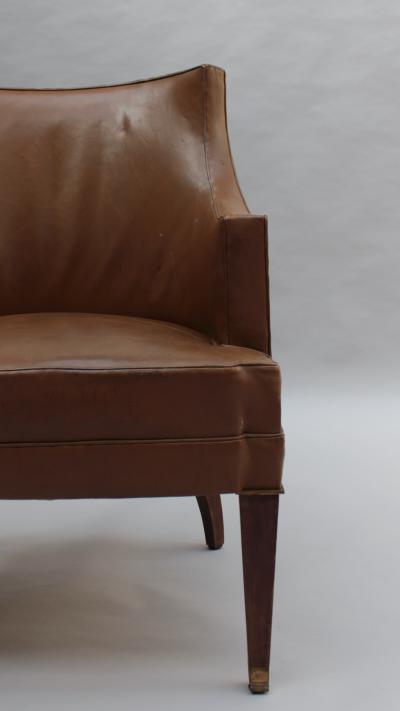 Jacques Quinet Fine French 1950s Mahogany and Leather Armchair by Jacques Quinet