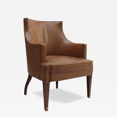 Jacques Quinet Fine French 1950s Mahogany and Leather Armchair by Jacques Quinet