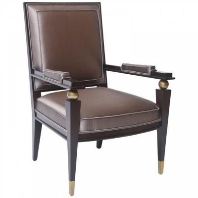 Jacques Quinet French Modern Dark Rosewood Brass and Parcel Gilt Armchair
