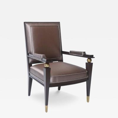 Jacques Quinet French Modern Dark Rosewood Brass and Parcel Gilt Armchair