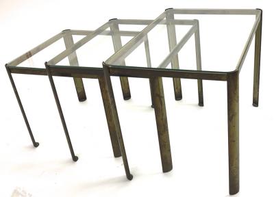 Jacques Quinet Jacques Quinet Bronze and Glass 3 nesting table set