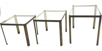 Jacques Quinet Jacques Quinet Bronze and Glass 3 nesting table set