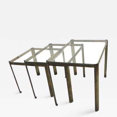 Jacques Quinet Jacques Quinet Bronze and Glass 3 nesting table set