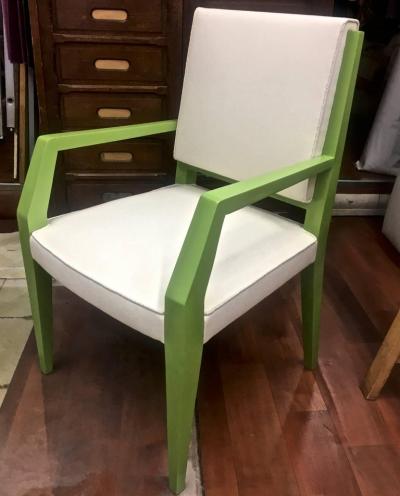 Jacques Quinet Jacques Quinet Chicest Rare Green Lacquered Pair of Chairs Newly Covered