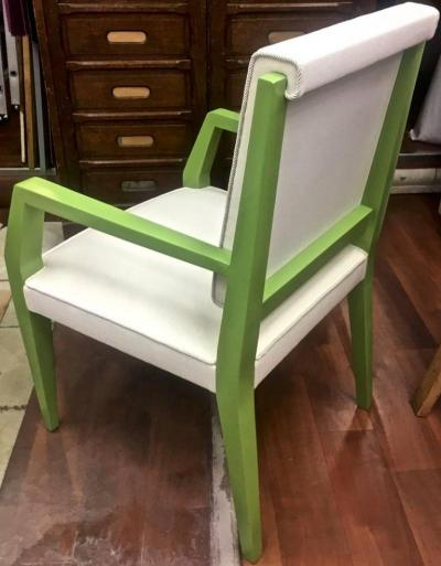 Jacques Quinet Jacques Quinet Chicest Rare Green Lacquered Pair of Chairs Newly Covered