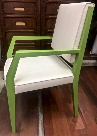 Jacques Quinet Jacques Quinet Chicest Rare Green Lacquered Pair of Chairs Newly Covered