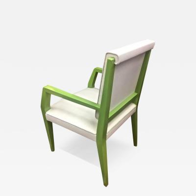 Jacques Quinet Jacques Quinet Chicest Rare Green Lacquered Pair of Chairs Newly Covered