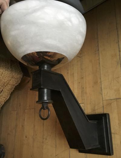 Jacques Quinet Jacques Quinet Pair of Oxidized Bronze and Alabaster