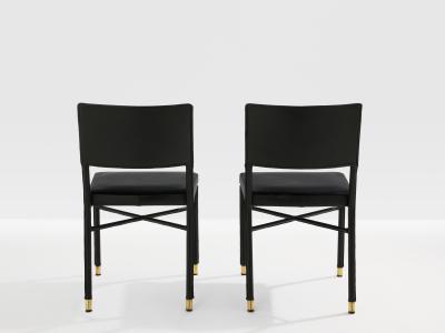 Jacques Quinet Jacques Quinet pair of saddle stitched leather brass side chairs 1950