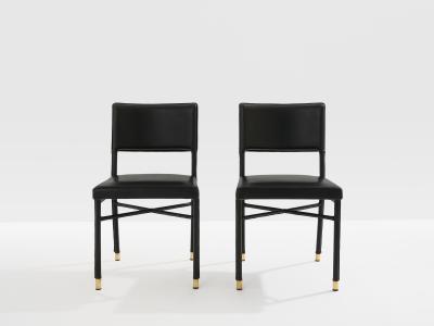 Jacques Quinet Jacques Quinet pair of saddle stitched leather brass side chairs 1950