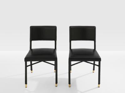Jacques Quinet Jacques Quinet pair of saddle stitched leather brass side chairs 1950