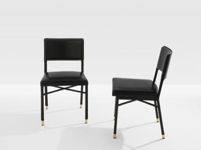 Jacques Quinet Jacques Quinet pair of saddle stitched leather brass side chairs 1950