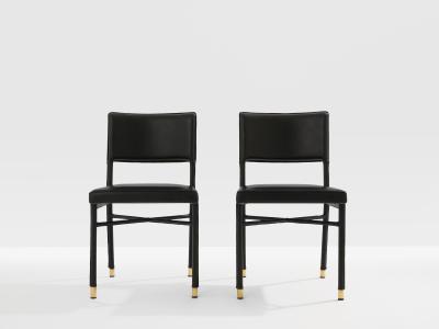 Jacques Quinet Jacques Quinet pair of saddle stitched leather brass side chairs 1950