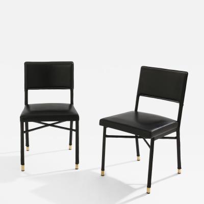 Jacques Quinet Jacques Quinet pair of saddle stitched leather brass side chairs 1950