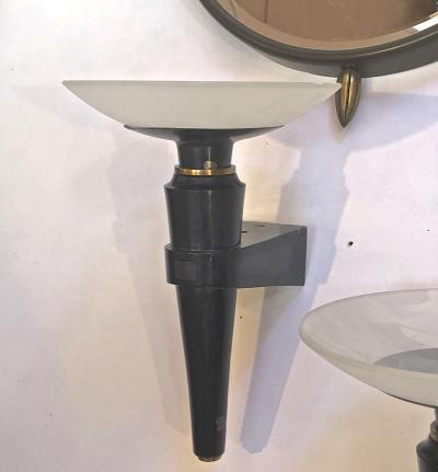 Jacques Quinet Jacques Quinet superb oxidized bronze and glass pair of sconces