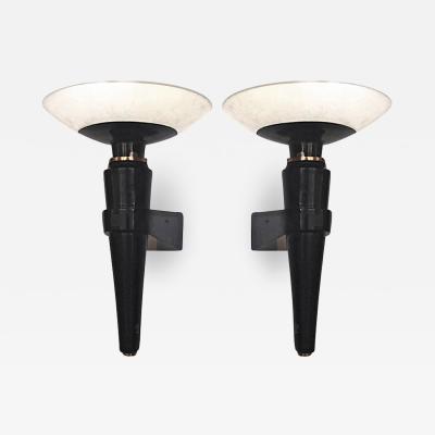 Jacques Quinet Jacques Quinet superb oxidized bronze and glass pair of sconces