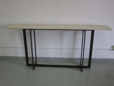 Jacques Quinet Large French Mid Century Modern Bronzed Iron Stone Console Jacques Quinet