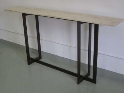 Jacques Quinet Large French Mid Century Modern Bronzed Iron Stone Console Jacques Quinet