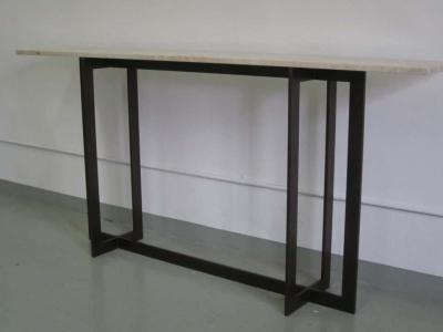 Jacques Quinet Large French Mid Century Modern Bronzed Iron Stone Console Jacques Quinet